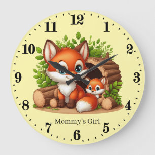 Cute girls baby fox add name large clock