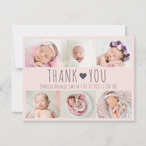 Cute girls baby pink photo thank you card