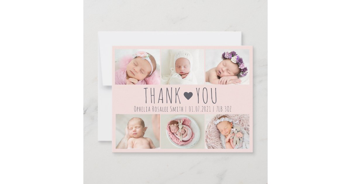 Cute girls baby pink photo thank you card Zazzle
