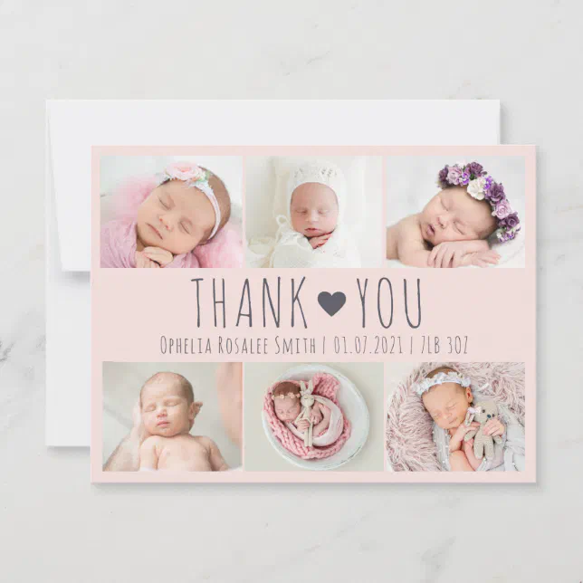 Cute girls baby pink photo thank you card | Zazzle