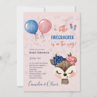 Cute Girls Baby Shower US Little Firecracker Deer Invitation