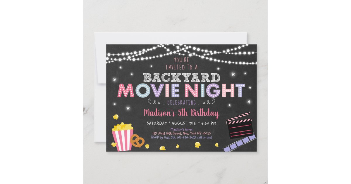 Cute Girls Backyard Movie Night Birthday Invitation | Zazzle