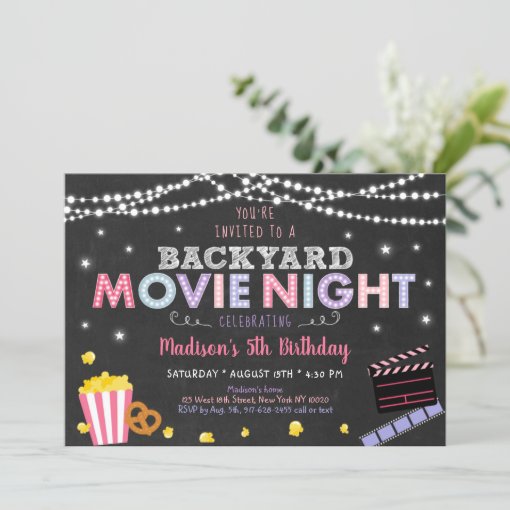 Cute Girls Backyard Movie Night Birthday Invitation | Zazzle