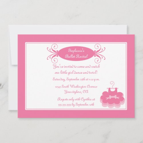 Cute girl's ballerina dance recital invitation