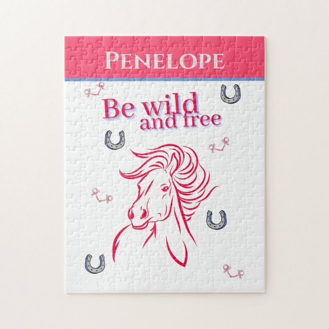 Cute Girls Be Wild and Free Decorative Horse   Jigsaw Puzzle (Vertical)