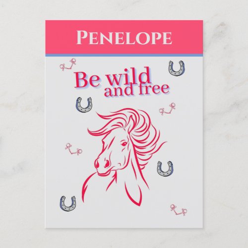 Cute Girls Be Wild and Free Decorative Horse   Postcard