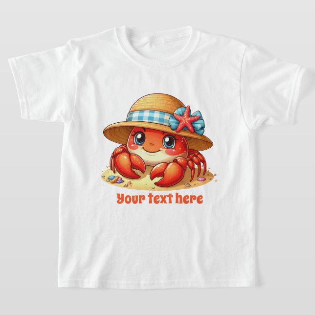 Cute girls beach crab add text  T-Shirt (Laydown)