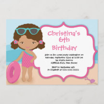 Cute Girls Beach Party Birthday Party Invitations