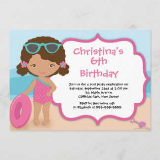 Cute Girls Beach Party Birthday Party Invitations