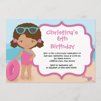 Cute Girls Beach Party Birthday Party Invitations by alleventsinvitations at Zazzle