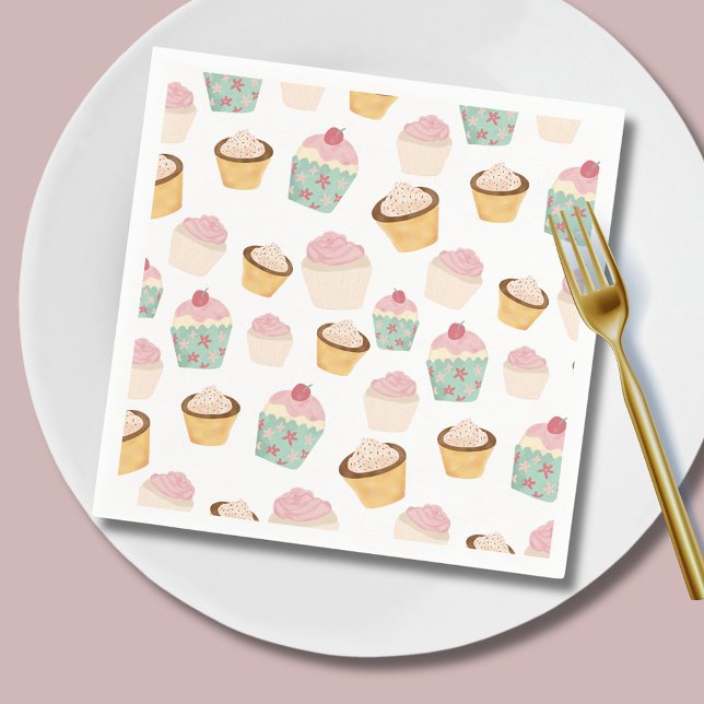 Cute girls birthday cupcake pattern napkins (Cupcake pattern paper napkins - perfect for baby showers,  afternoon tea and girls birthday parties.)