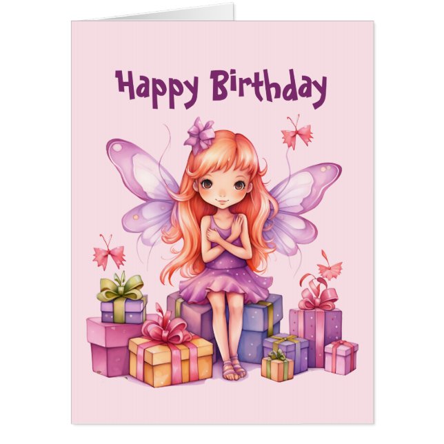 Cute girls Birthday fairy add message big  Card (Front)