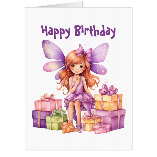 Cute girls Birthday fairy add message big  Card (Front)