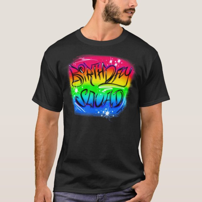Cute Girls Birthday Party Birthday Squad Airbrush  T-Shirt (Front)