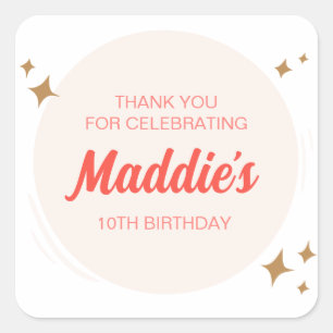 Cute Girls Birthday Party Favor Pink Heart Square Sticker