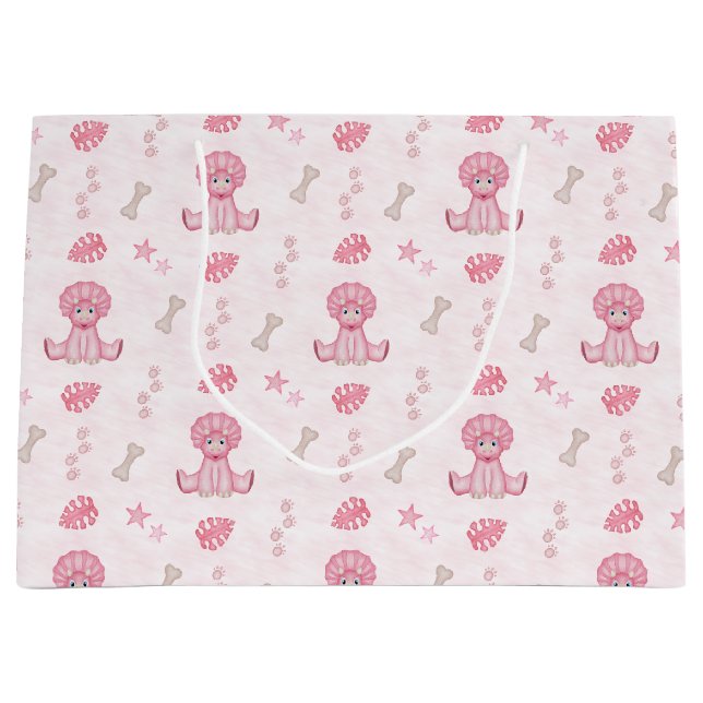 Cute Girls Birthday Pink Dinosaur Large Gift Bag (Front)