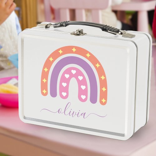 Cute Girls Boho Rainbow Name Metal Lunch Box