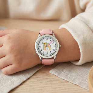 Cute Girls Boho Watercolor Rainbow Sunflower Watch