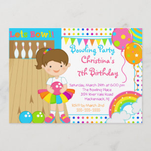 Cute Girls Bowling Birthday Party Invitation