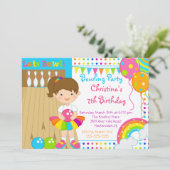 Cute Girls Bowling Birthday Party Invitation (Standing Front)