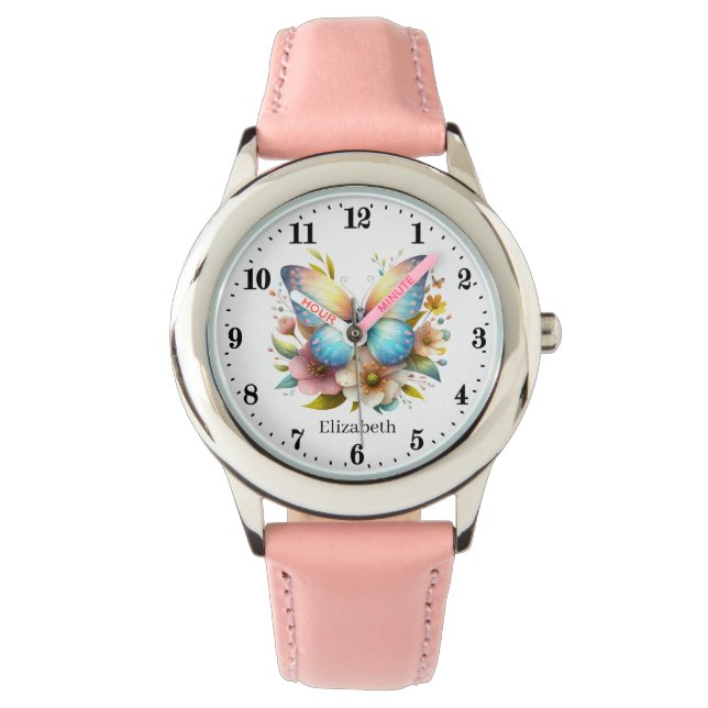 Cute girls butterfly add name watch (Front)