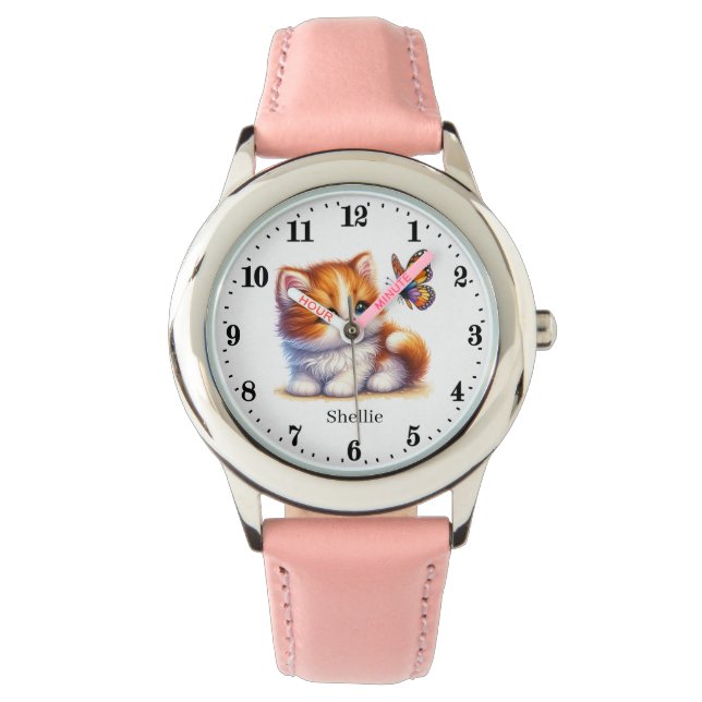 Cute girls butterfly cat add name Watch  (Front)