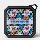 Cute Girls Butterfly Pattern Whimsical Blue Name Bluetooth Speaker (Front)