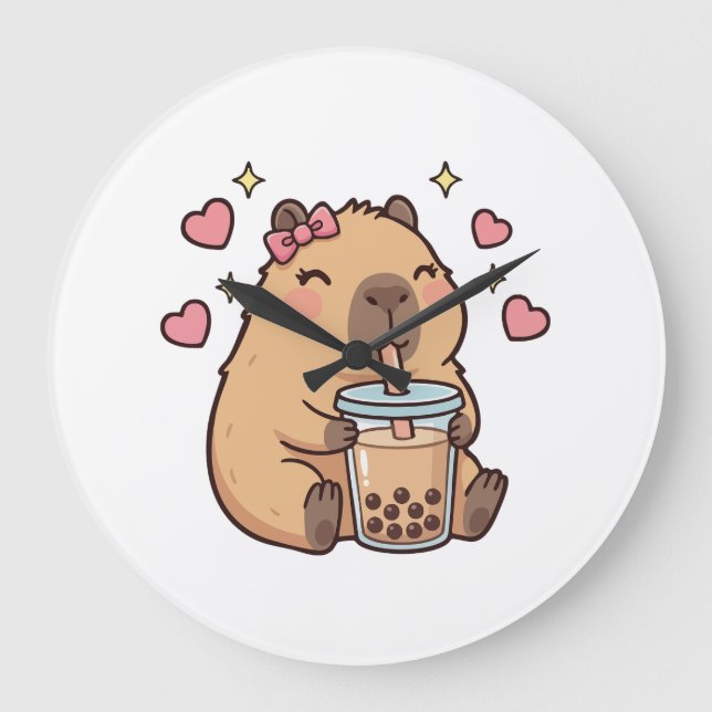 Cute Girls Capybara Ramen Kawaii Tea Kawaii Capy  Large Clock (Front)