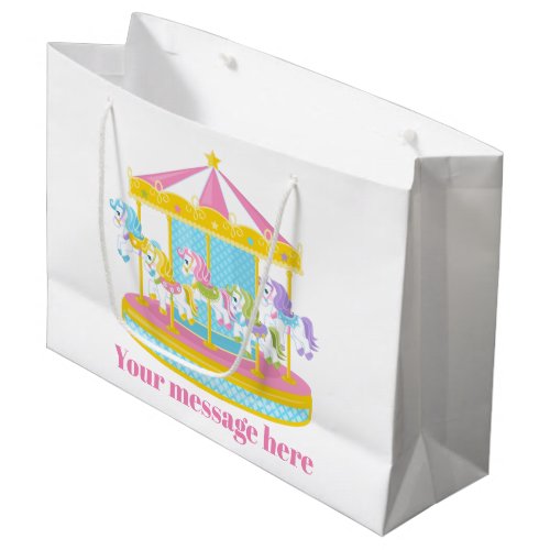 Cute girls carousel horses party large gift bag