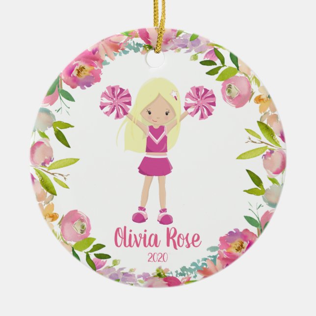 Cute Girls Cheerleader Pink Christmas Ornament (Front)