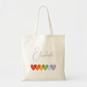 Cute Girls Colorful Rainbow Trendy Script Name Tote Bag