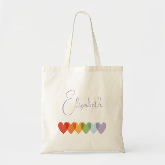 Cute Girls Colorful Rainbow Trendy Script Name Tote Bag (Front)