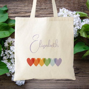 Cute Girls Colorful Rainbow Trendy Script Name Tote Bag