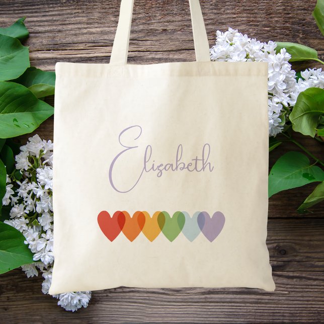 Cute Girls Colorful Rainbow Trendy Script Name Tote Bag (Creator Uploaded)