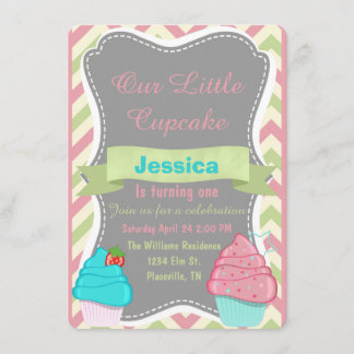 Cute girls Cupcake Birthday Invite invitation