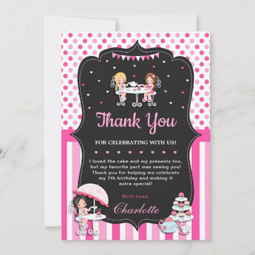 Cute Girls Cupcake High Tea Party Birthday Pink Thank You Card