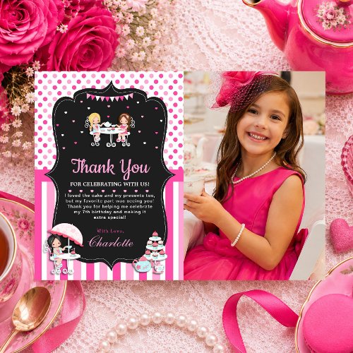 Cute Girls Cupcake High Tea Party Birthday Pink Thank You Card