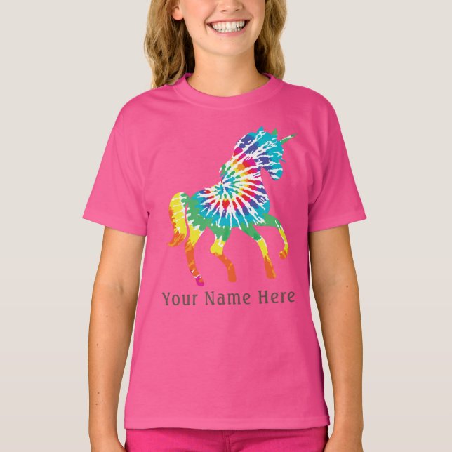 Cute Girls custom name  Dancing tie-dye  Unicorn T-Shirt (Front)