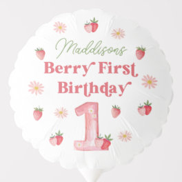 Cute Girls Daisies Strawberry First Birthday Party Balloon