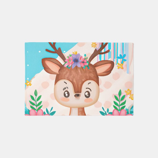cute girls deer lovers woodland animal kids rug (Front)