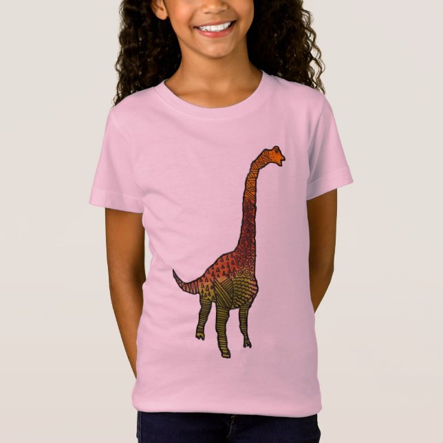Cute girls dinosaur doodle art illustration T-Shirt (Front)