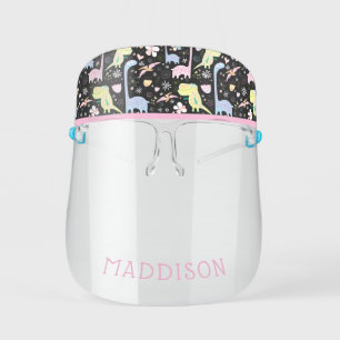 Cute Girls Dinosaur Pattern Name Kids' Face Shield