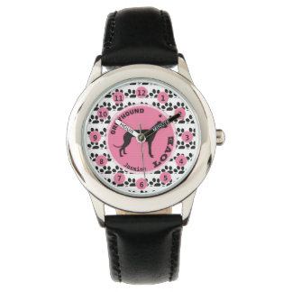 Cute Girls Dog Paw Greyhound Kids Personalize Name Watch