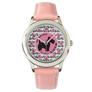 Cute Girls Dog Paw Schnauzer Kids Personalize Name Watch