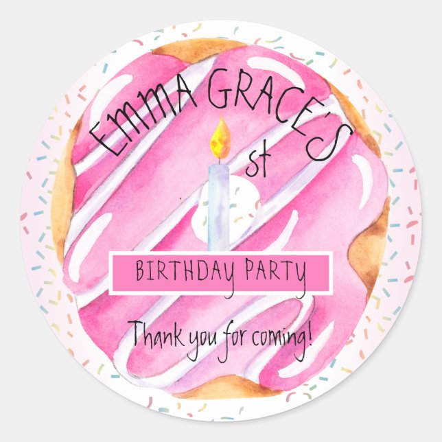 Cute Girls Donuts | Cupcakes 1st Birthday Party Classic Round Sticker (Front)