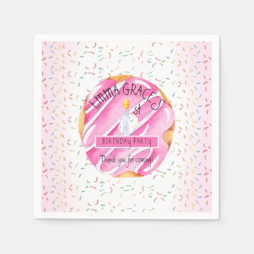 Cute Girls Donuts  Cupcakes 1st Birthday Party Napkins