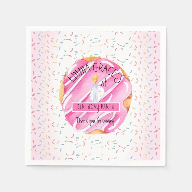 Cute Girls Donuts | Cupcakes 1st Birthday Party Napkins (Front)