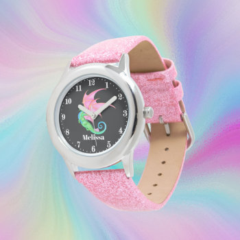 Cute Girls Dragon Add Name Watch by DoodlesGifts at Zazzle