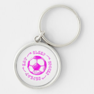 Cute Girls Eat Sleep Soccer Repeat - Youth Player Keychain