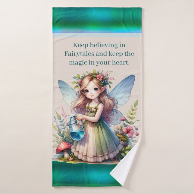 Cute girls fairy add name  bath towel (Bath Towel)